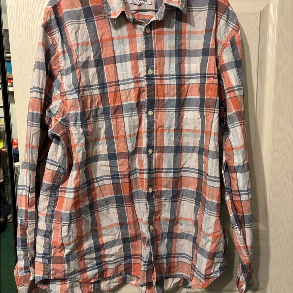 Old Navy Men's Casual Plaid Shirt - Navy, Orange, White
